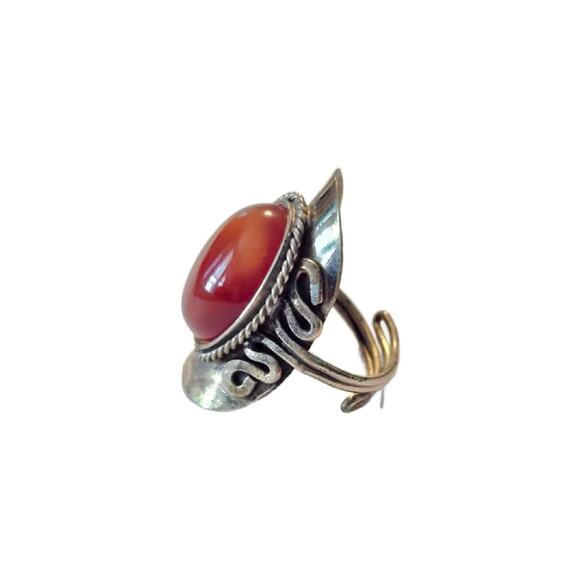 Vintage Artisan Carnelian Sterling Ring Size 7 Adjustable - Picture 8 of 11